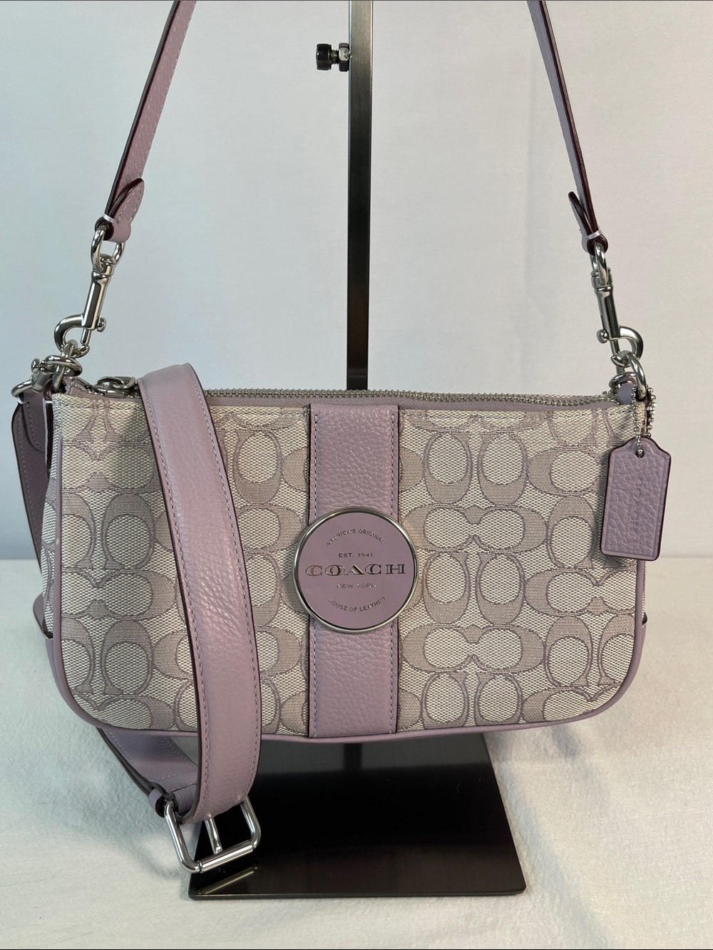 Coach D2278-C8306 Lonnie Baguette Signature Jacquard Soft Lilac Shoulder Bag